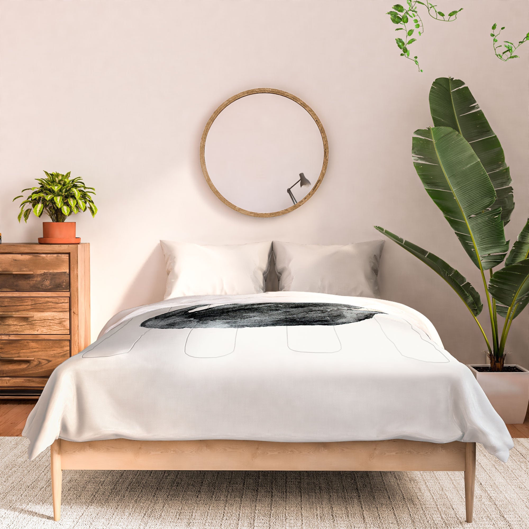 Pink Water Elegant black white swan Comforter