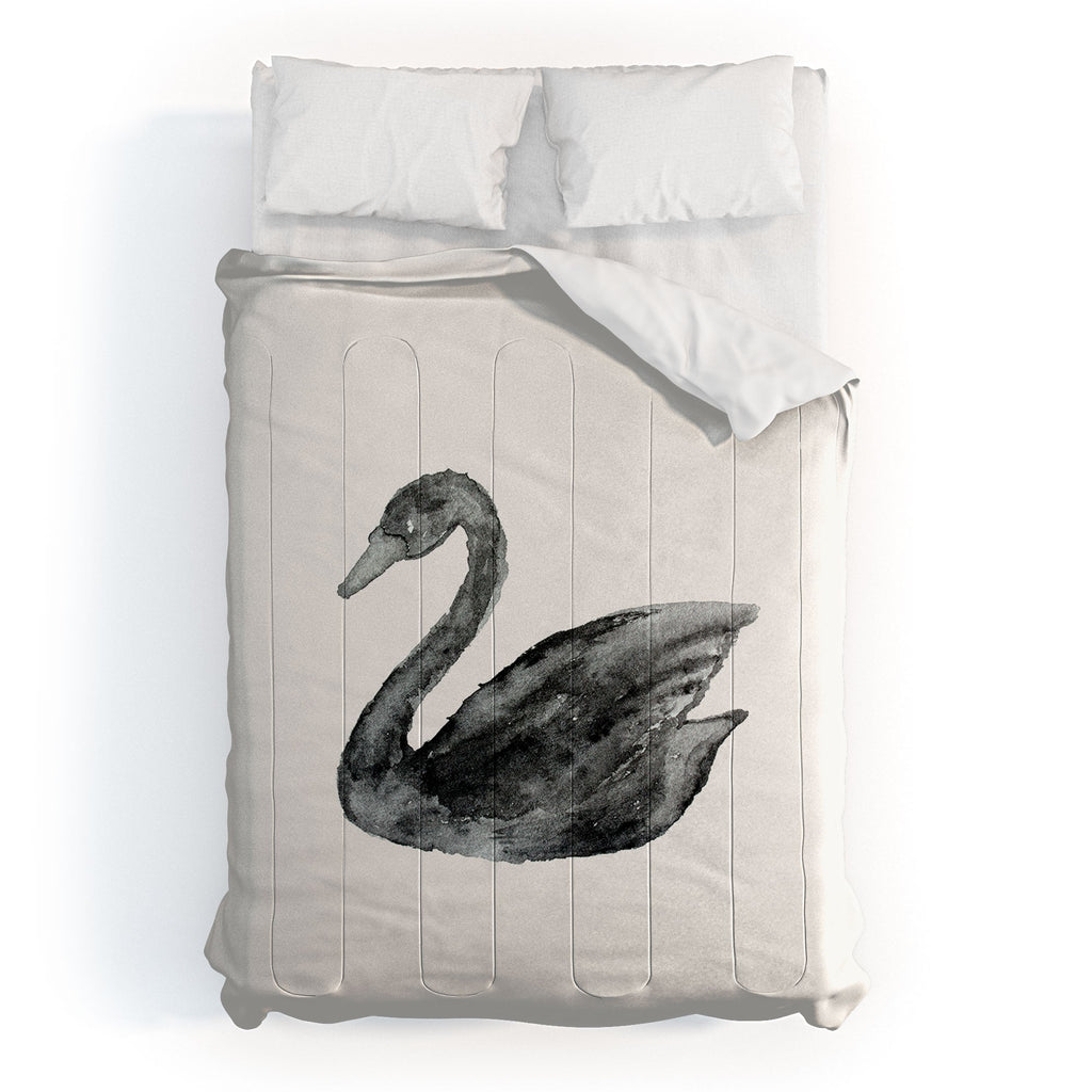 Pink Water Elegant black white swan Comforter