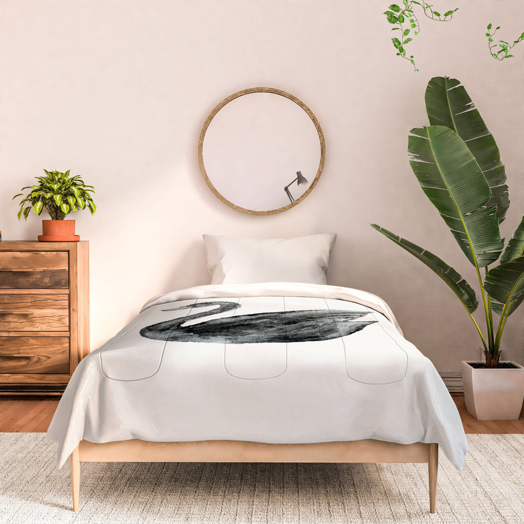 Pink Water Elegant black white swan Comforter