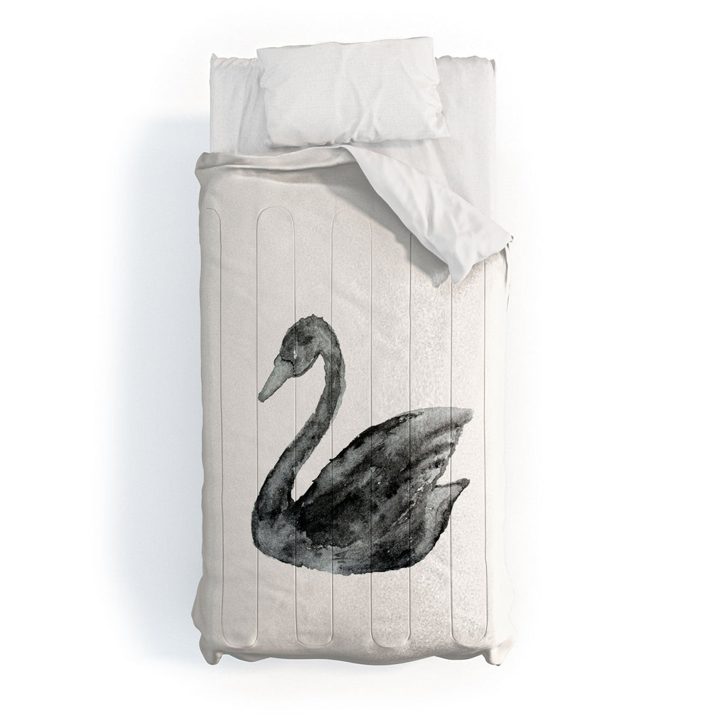 Pink Water Elegant black white swan Comforter