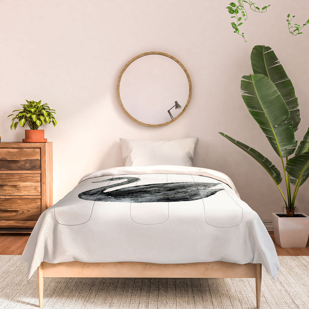 Pink Water Elegant black white swan Comforter
