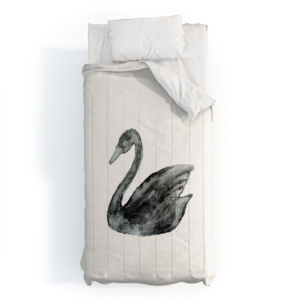Pink Water Elegant black white swan Comforter