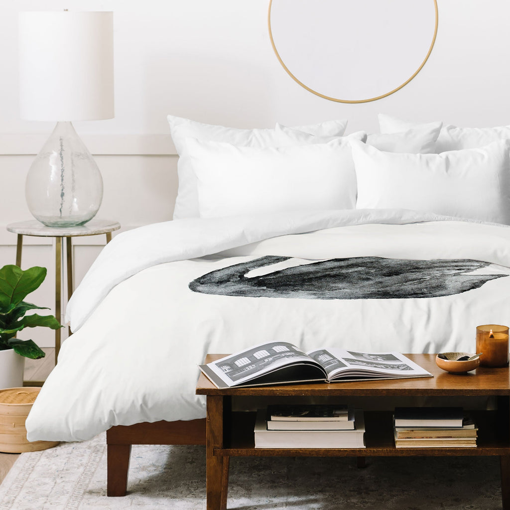 Pink Water Elegant black white swan Duvet Cover