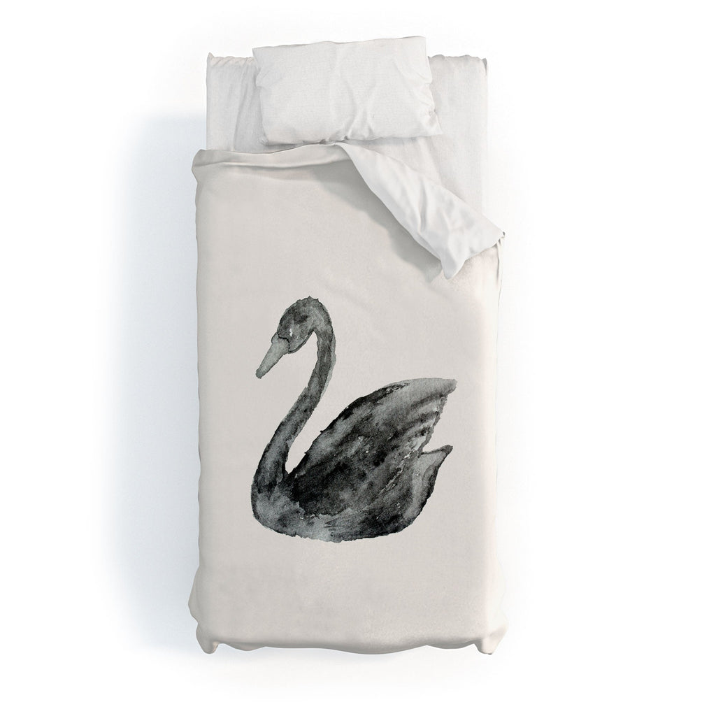 Pink Water Elegant black white swan Duvet Cover