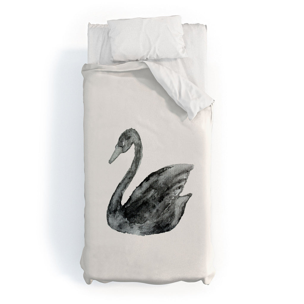 Pink Water Elegant black white swan Duvet Cover