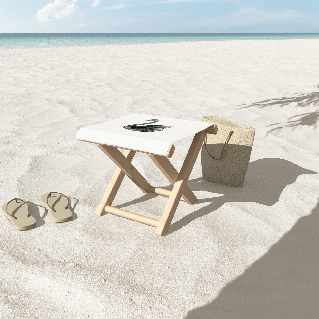 Pink Water Elegant black white swan Folding Stool
