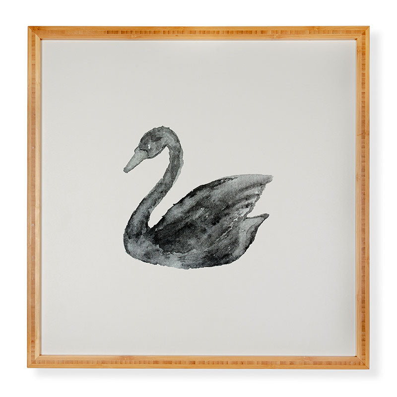 Pink Water Elegant black white swan Framed Wall Art