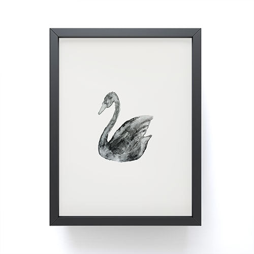 Pink Water Elegant black white swan Framed Mini Art Print