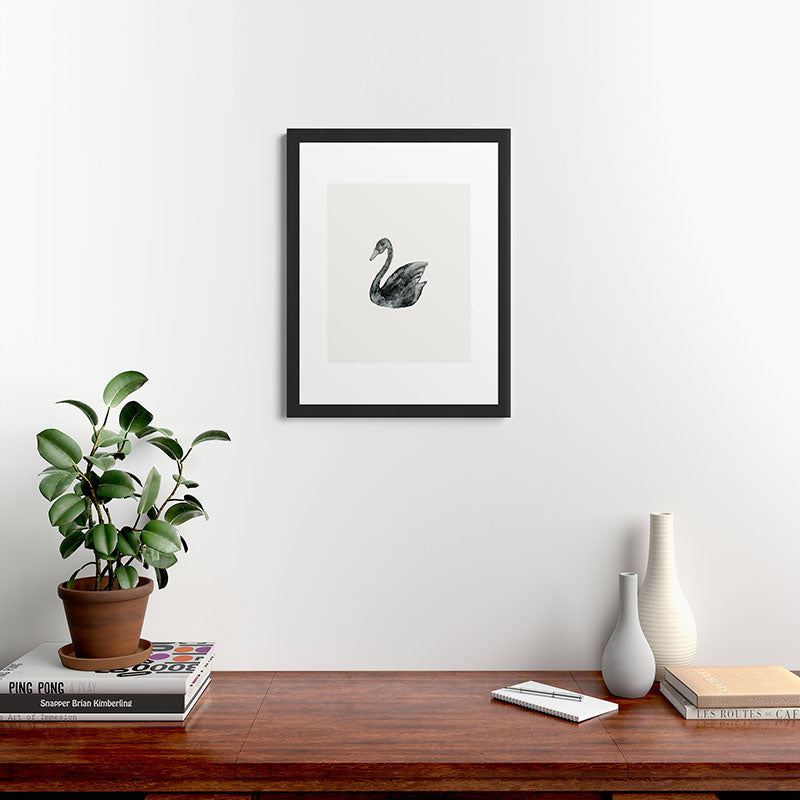 Pink Water Elegant black white swan Framed Art Print