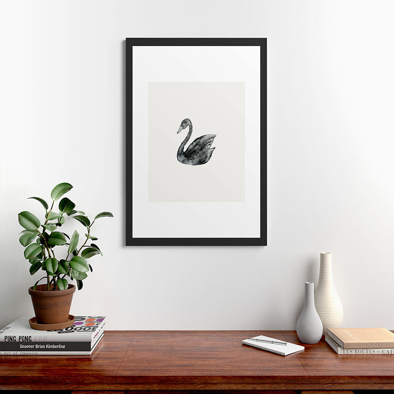 Pink Water Elegant black white swan Framed Art Print