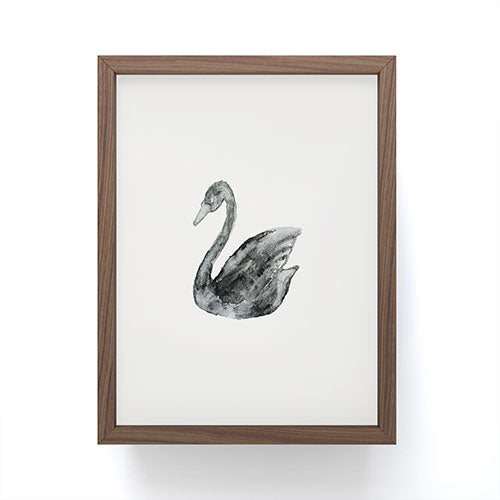 Pink Water Elegant black white swan Framed Mini Art Print