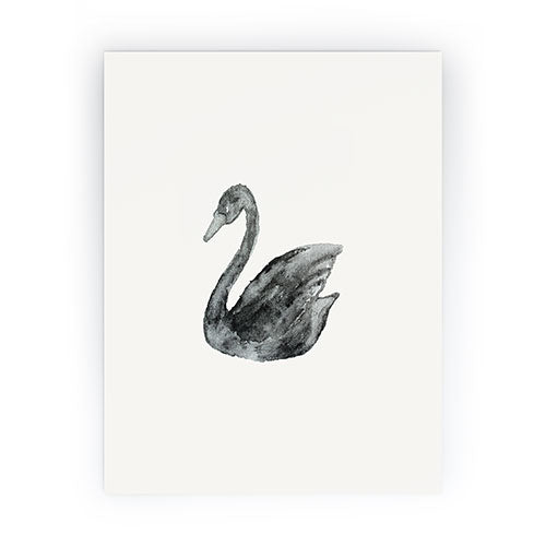 Pink Water Elegant black white swan Mini Art Print