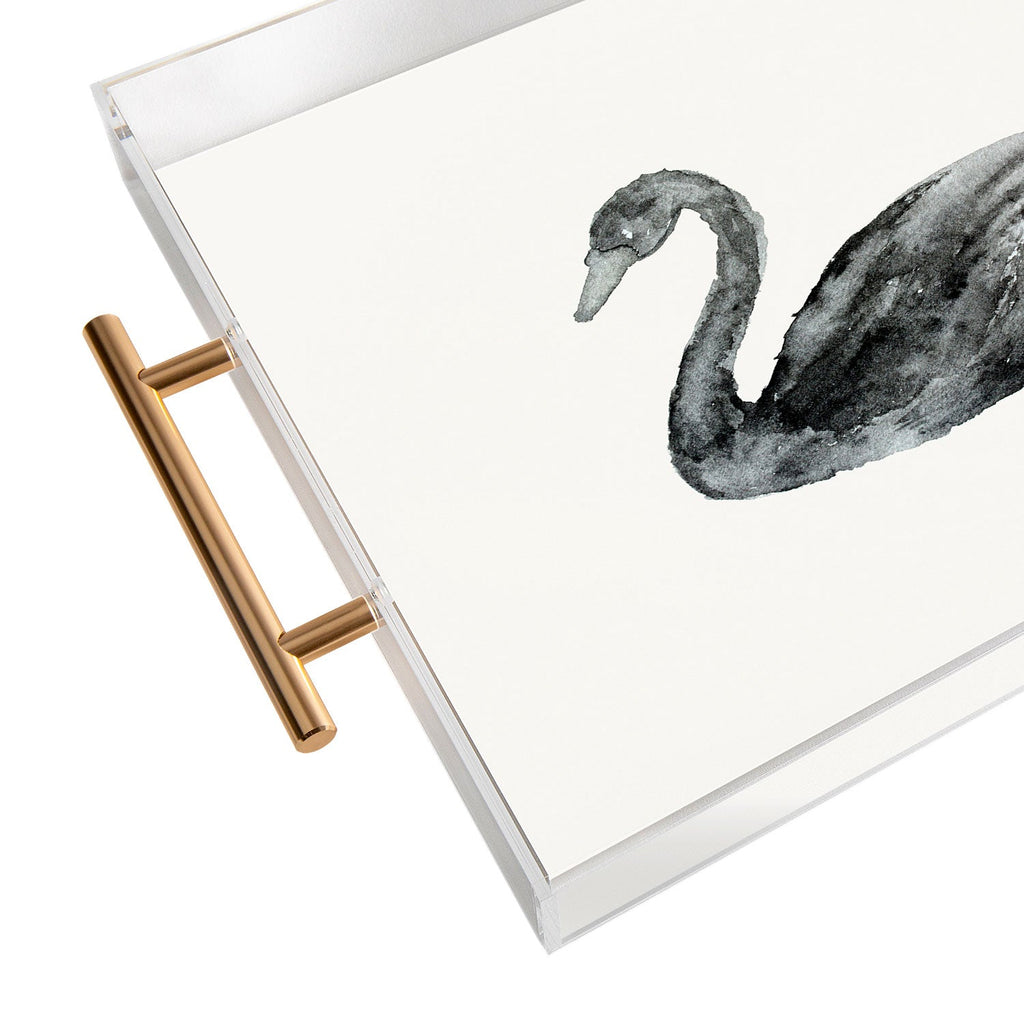 Pink Water Elegant black white swan Acrylic Tray
