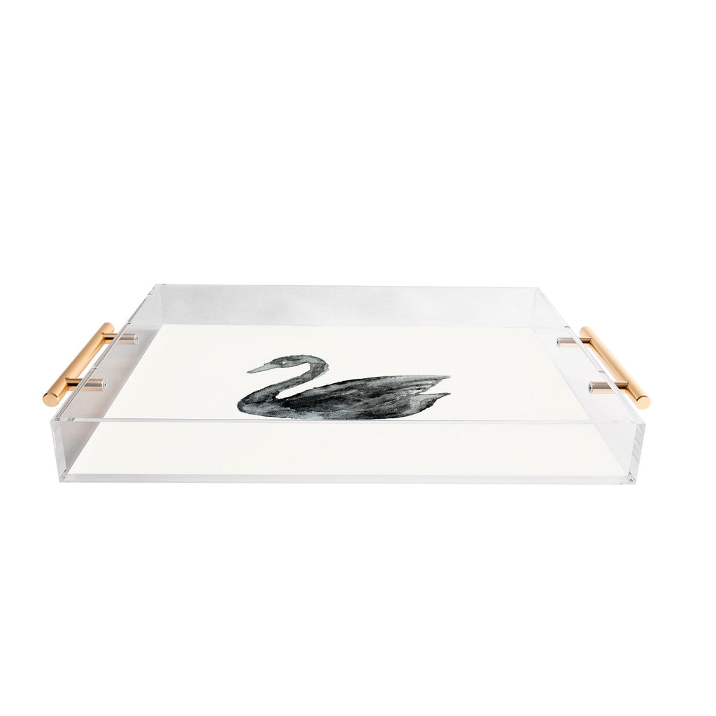 Pink Water Elegant black white swan Acrylic Tray