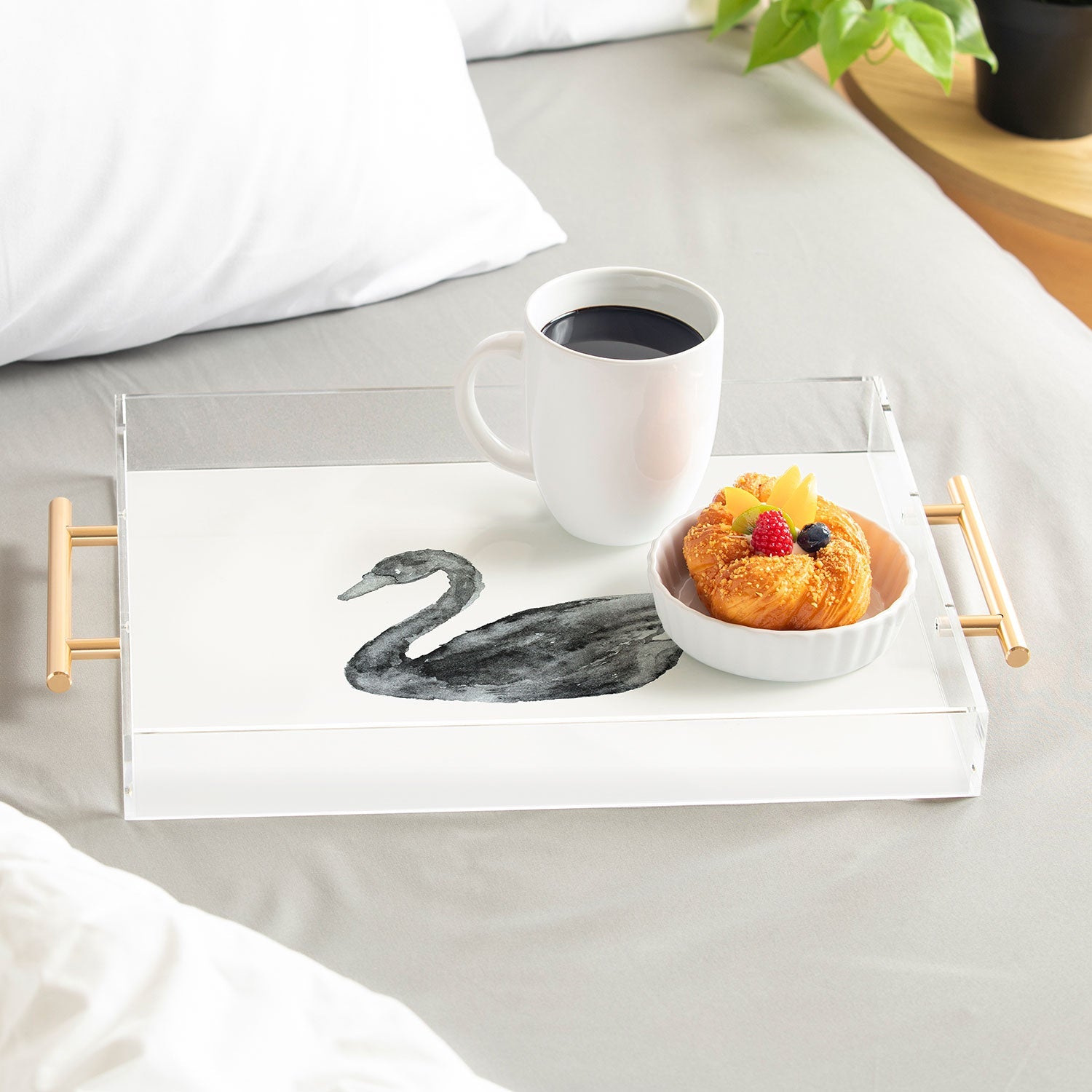 Pink Water Elegant black white swan Acrylic Tray