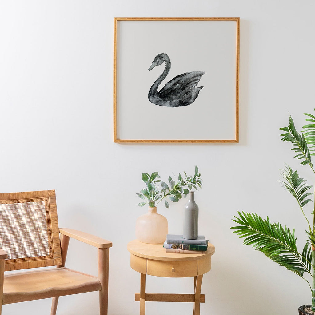 Pink Water Elegant black white swan Framed Wall Art