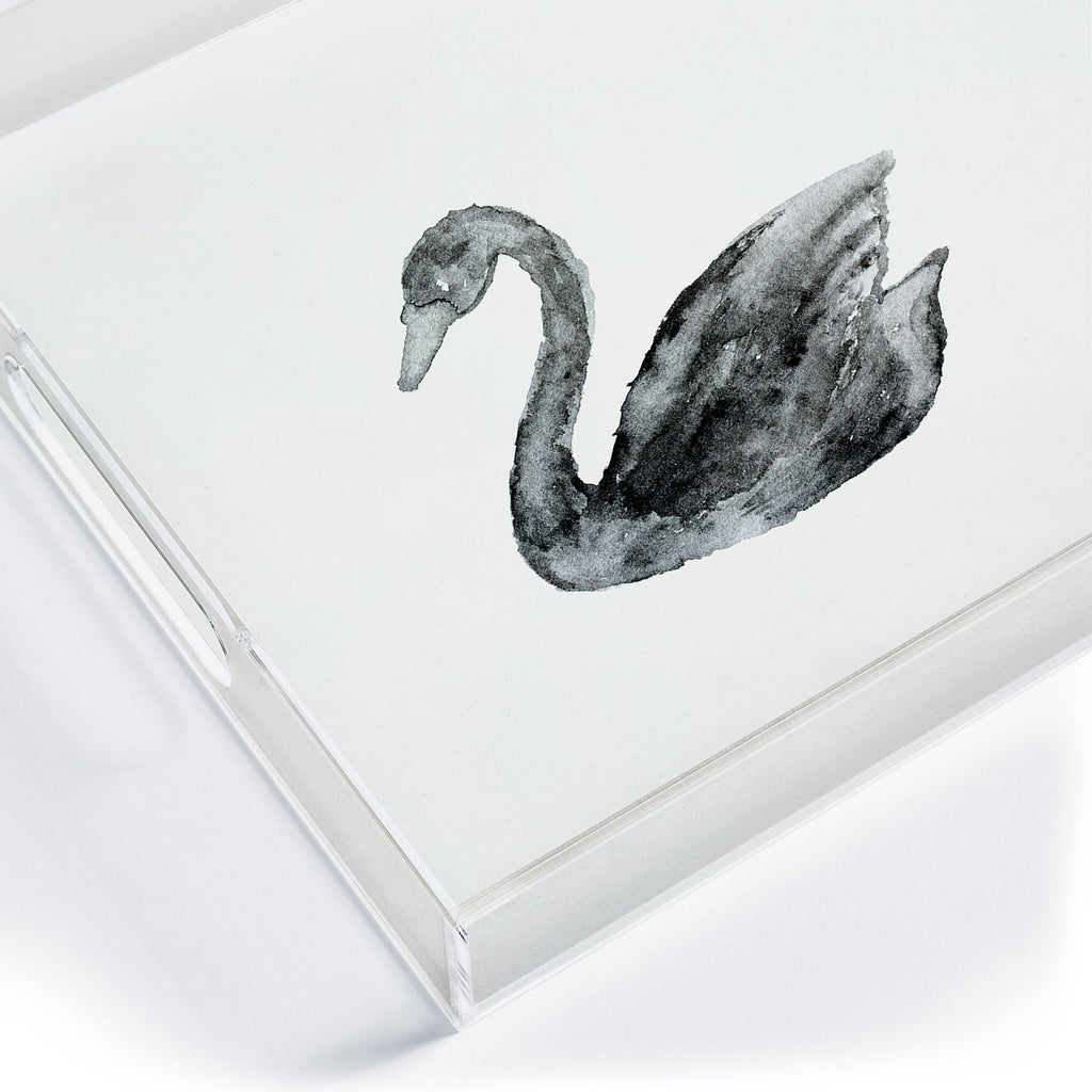 Pink Water Elegant black white swan Acrylic Tray