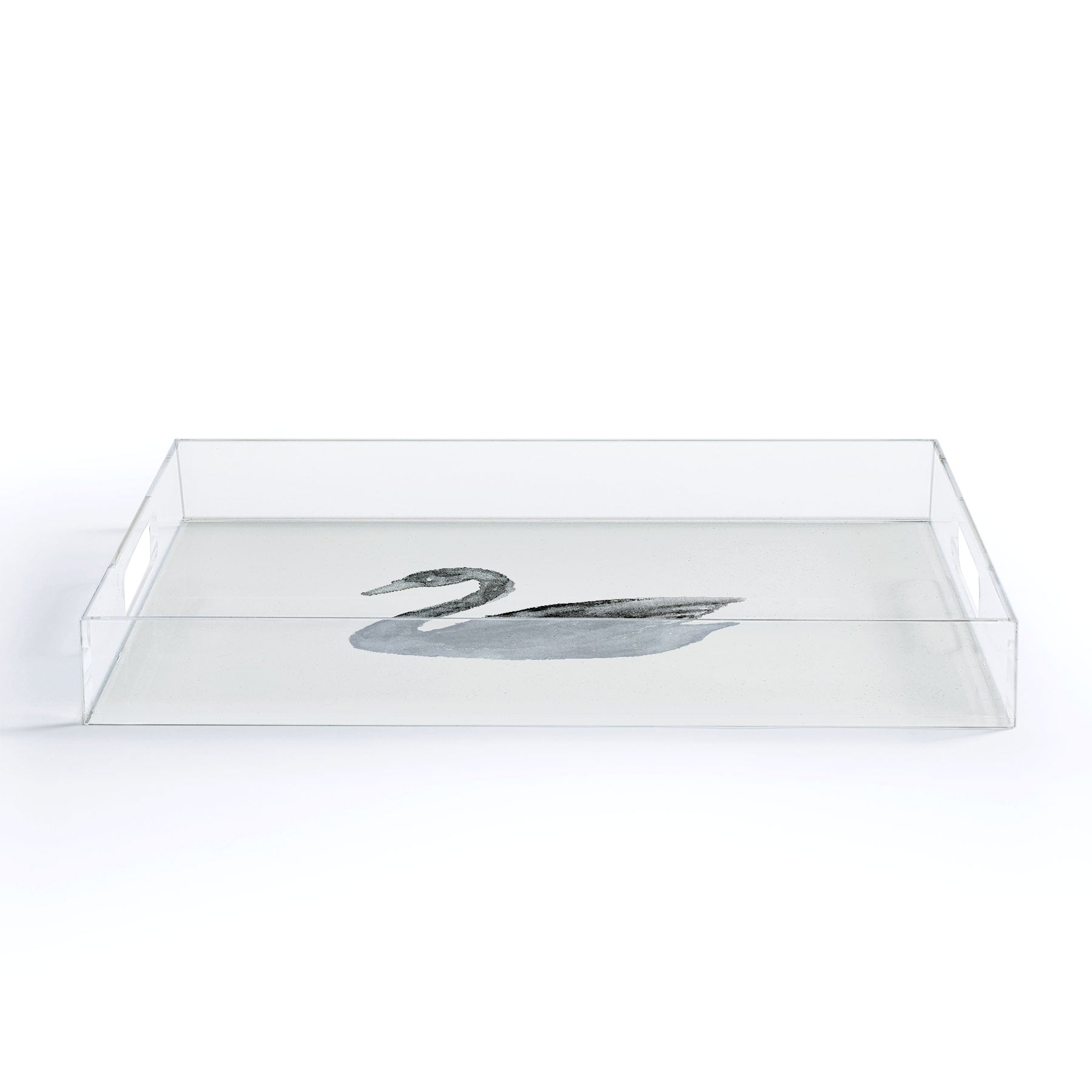 Pink Water Elegant black white swan Acrylic Tray