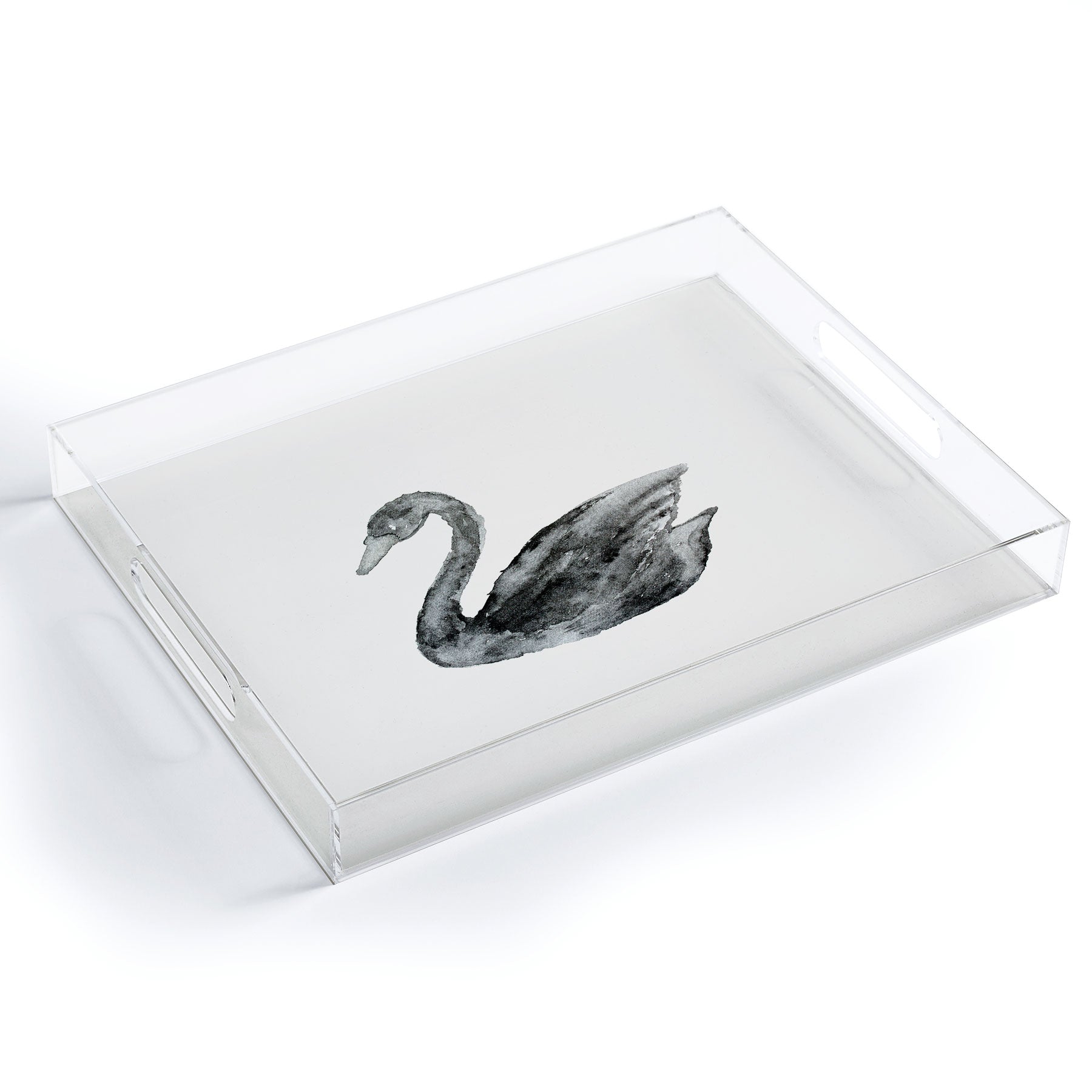 Pink Water Elegant black white swan Acrylic Tray