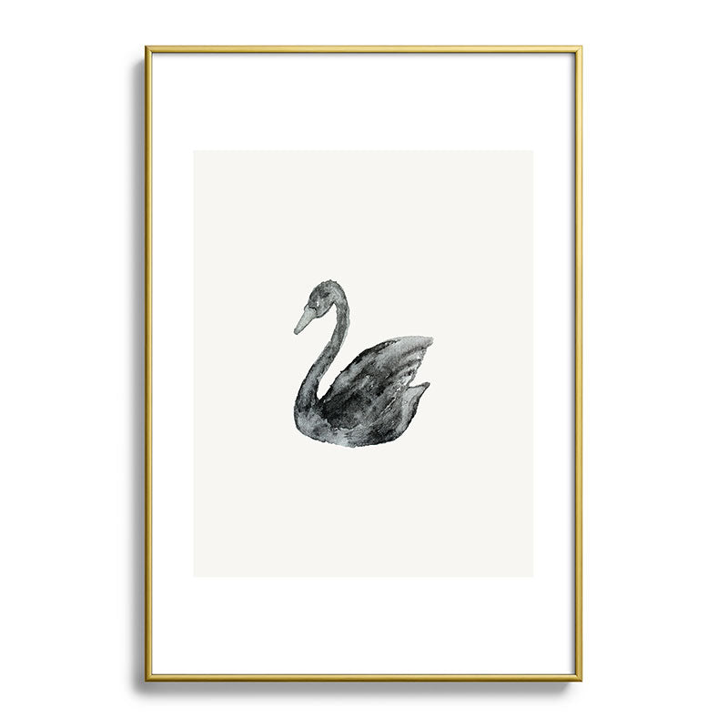 Pink Water Elegant black white swan Metal Framed Art Print