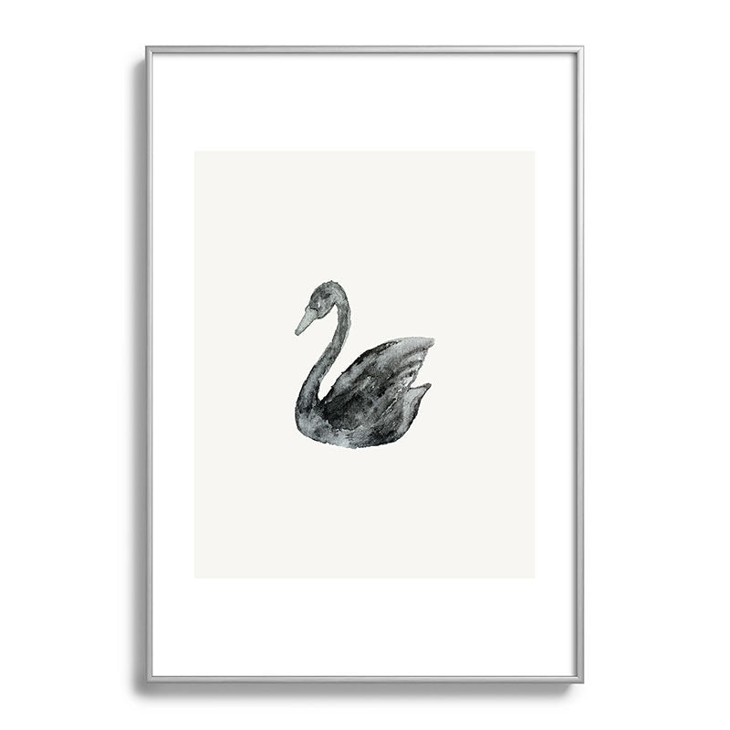Pink Water Elegant black white swan Metal Framed Art Print