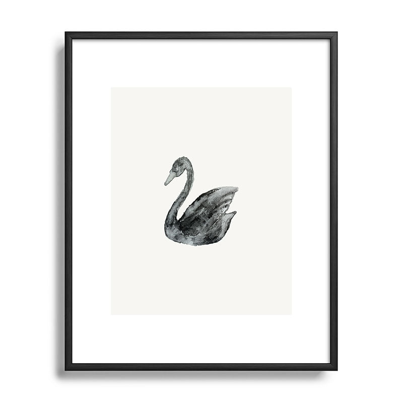 Pink Water Elegant black white swan Metal Framed Art Print
