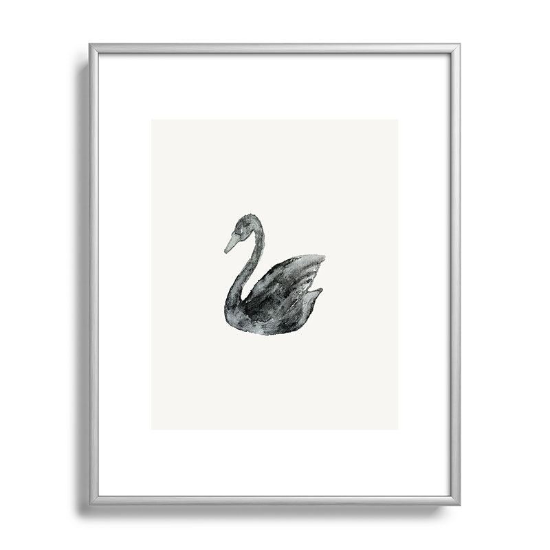Pink Water Elegant black white swan Metal Framed Art Print