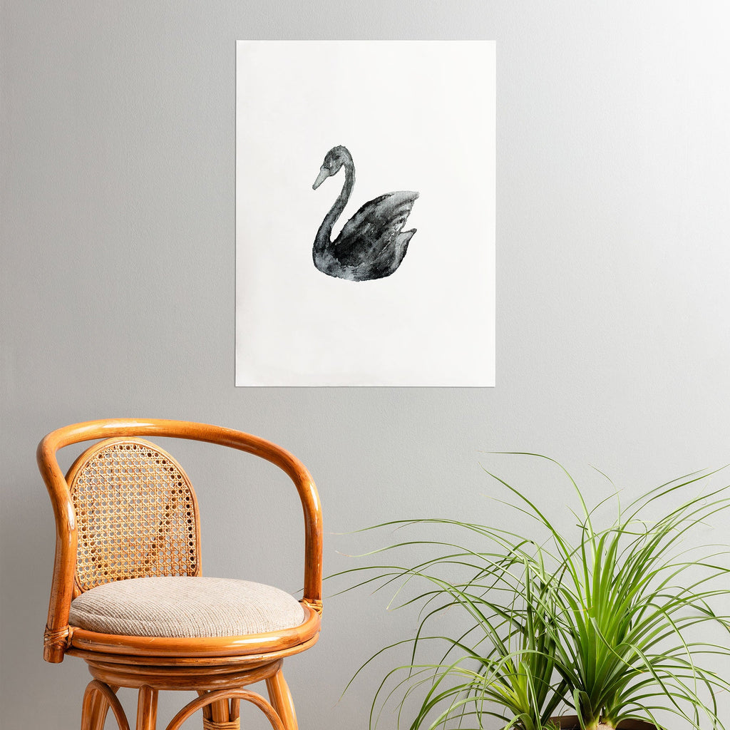 Pink Water Elegant black white swan Poster