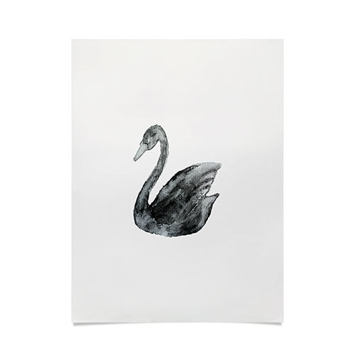 Pink Water Elegant black white swan Poster