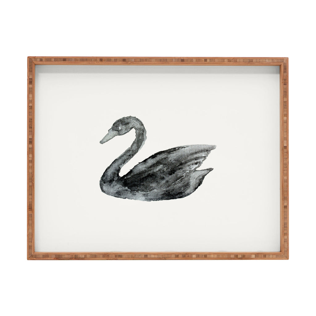 Pink Water Elegant black white swan Rectangular Tray