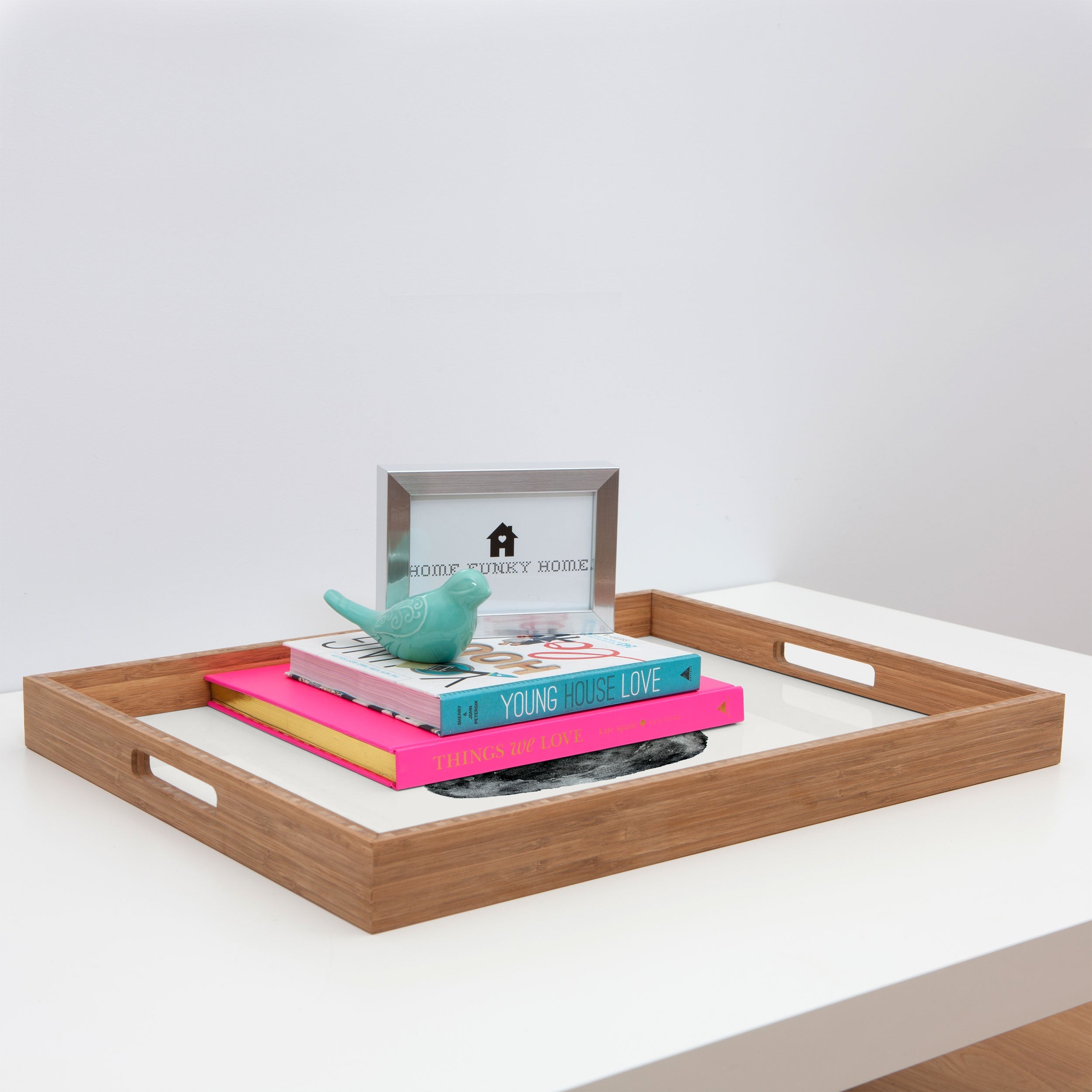 Pink Water Elegant black white swan Rectangular Tray