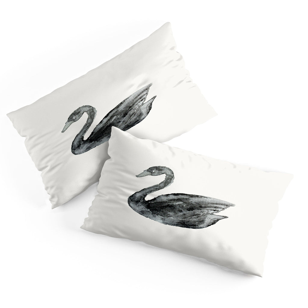 Pink Water Elegant black white swan Pillow Shams