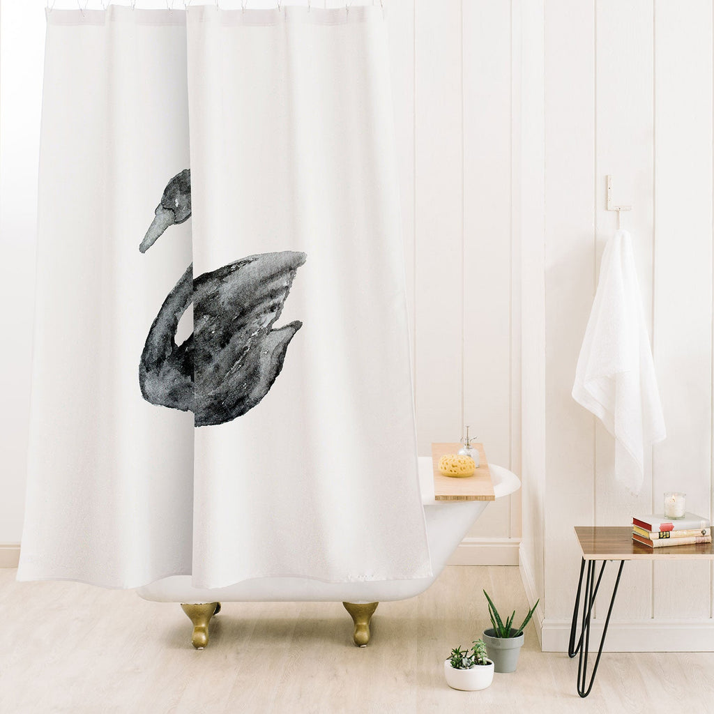 Pink Water Elegant black white swan Shower Curtain
