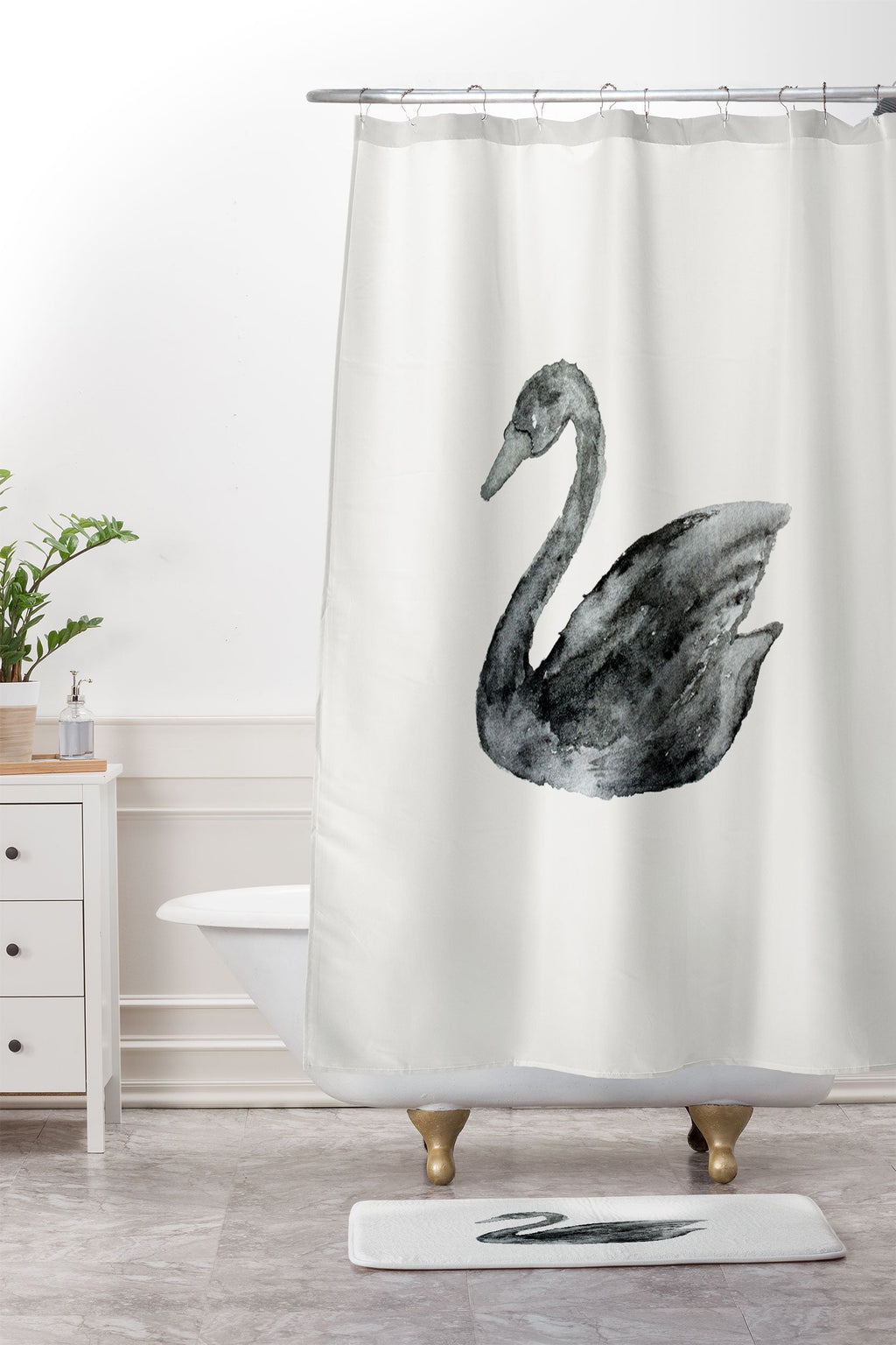 Pink Water Elegant black white swan Memory Foam Bath Mat