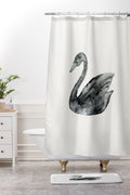 Pink Water Elegant black white swan Shower Curtain And Mat