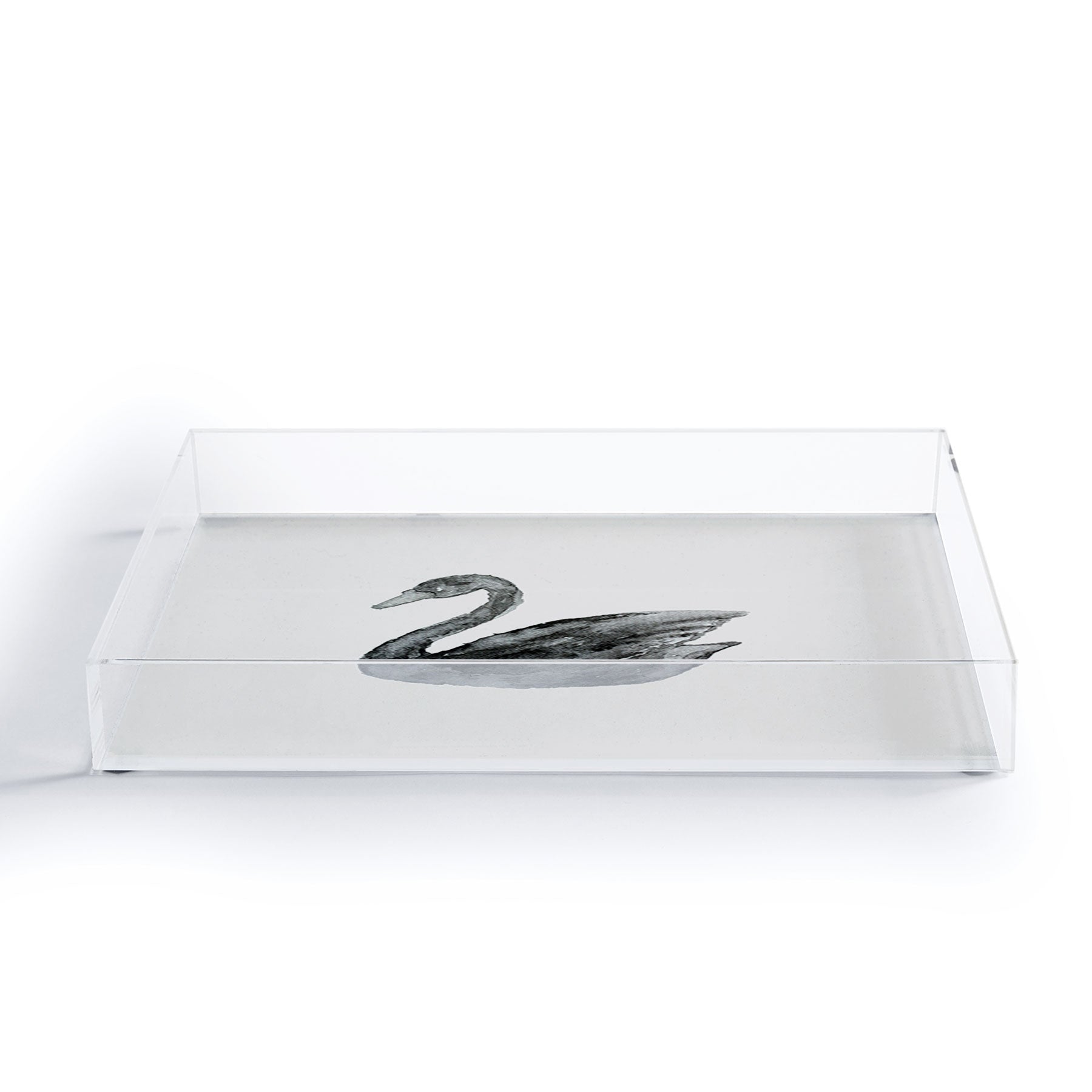 Pink Water Elegant black white swan Acrylic Tray