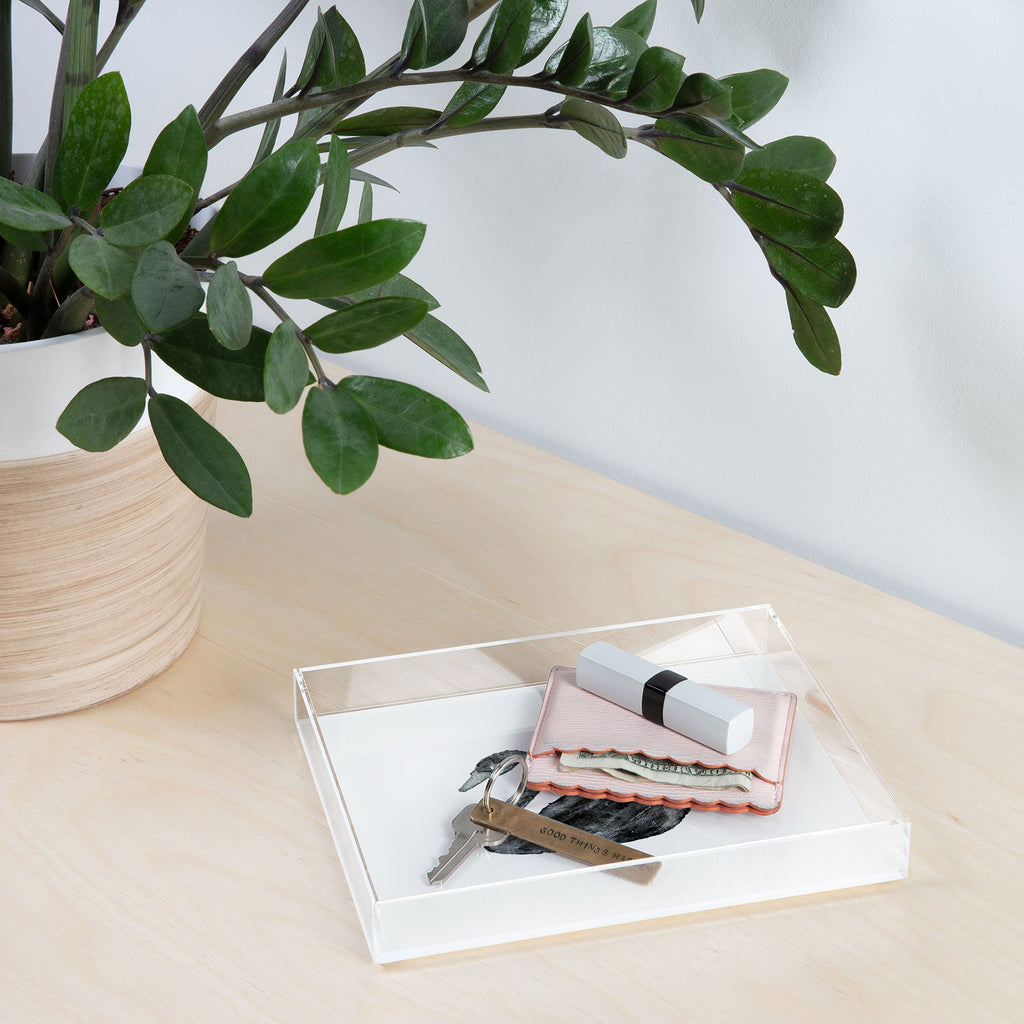 Pink Water Elegant black white swan Acrylic Tray
