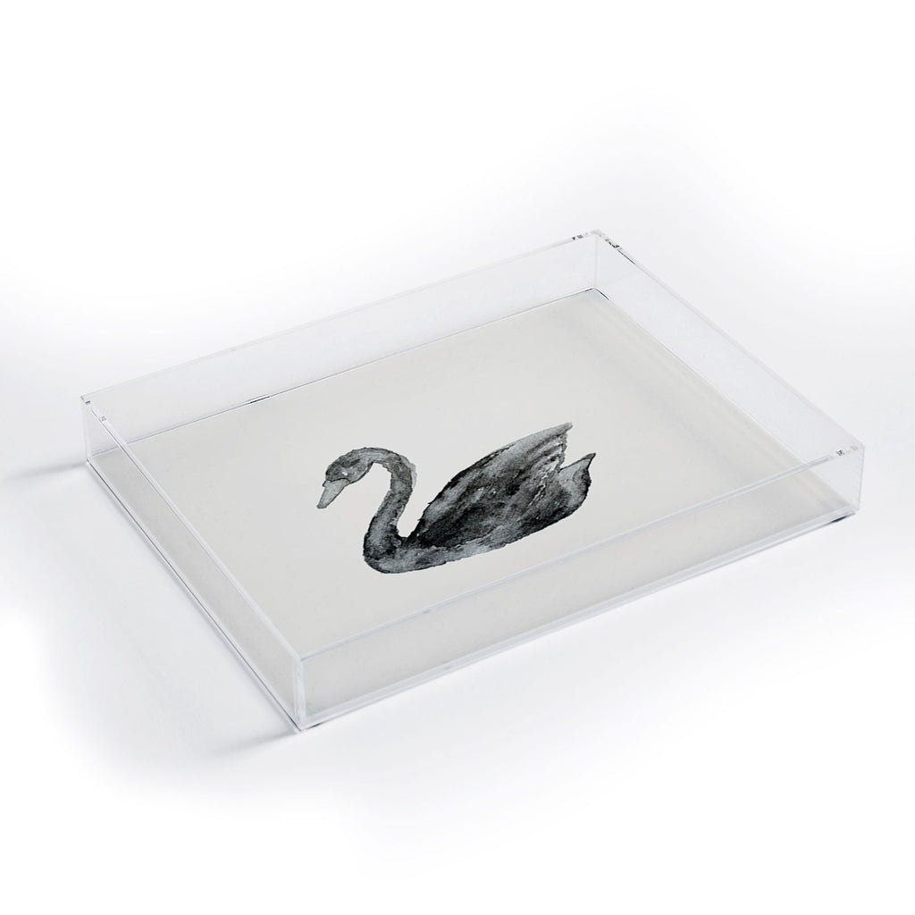 Pink Water Elegant black white swan Acrylic Tray