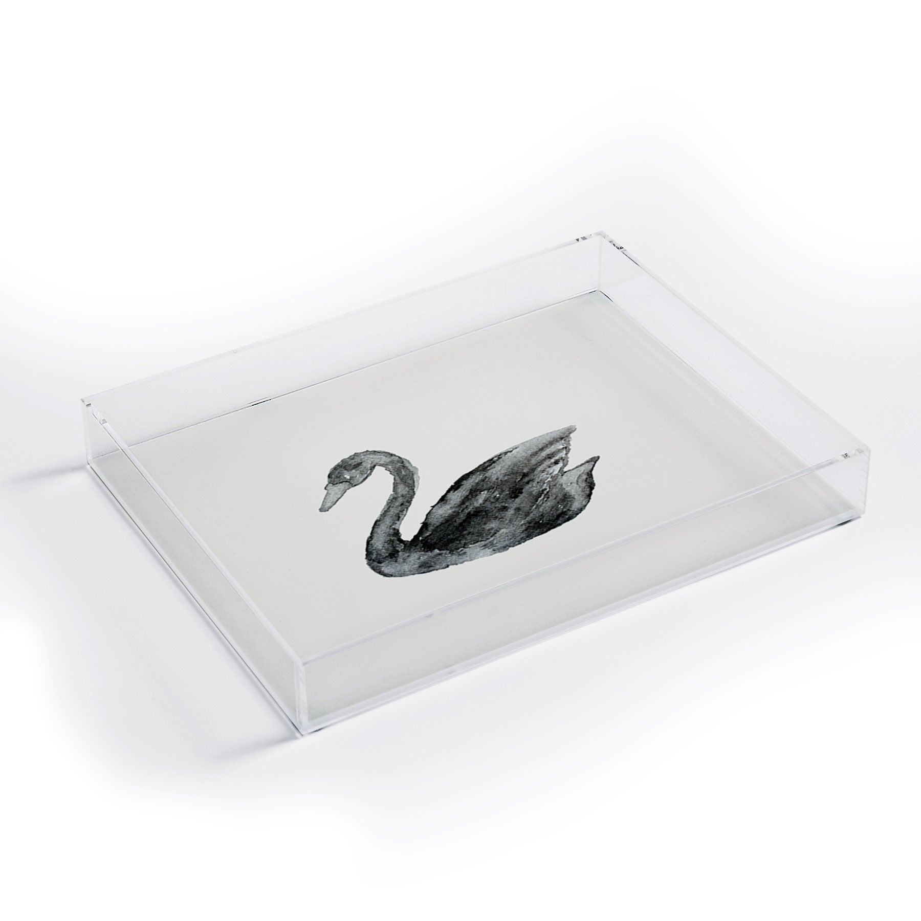 Pink Water Elegant black white swan Acrylic Tray