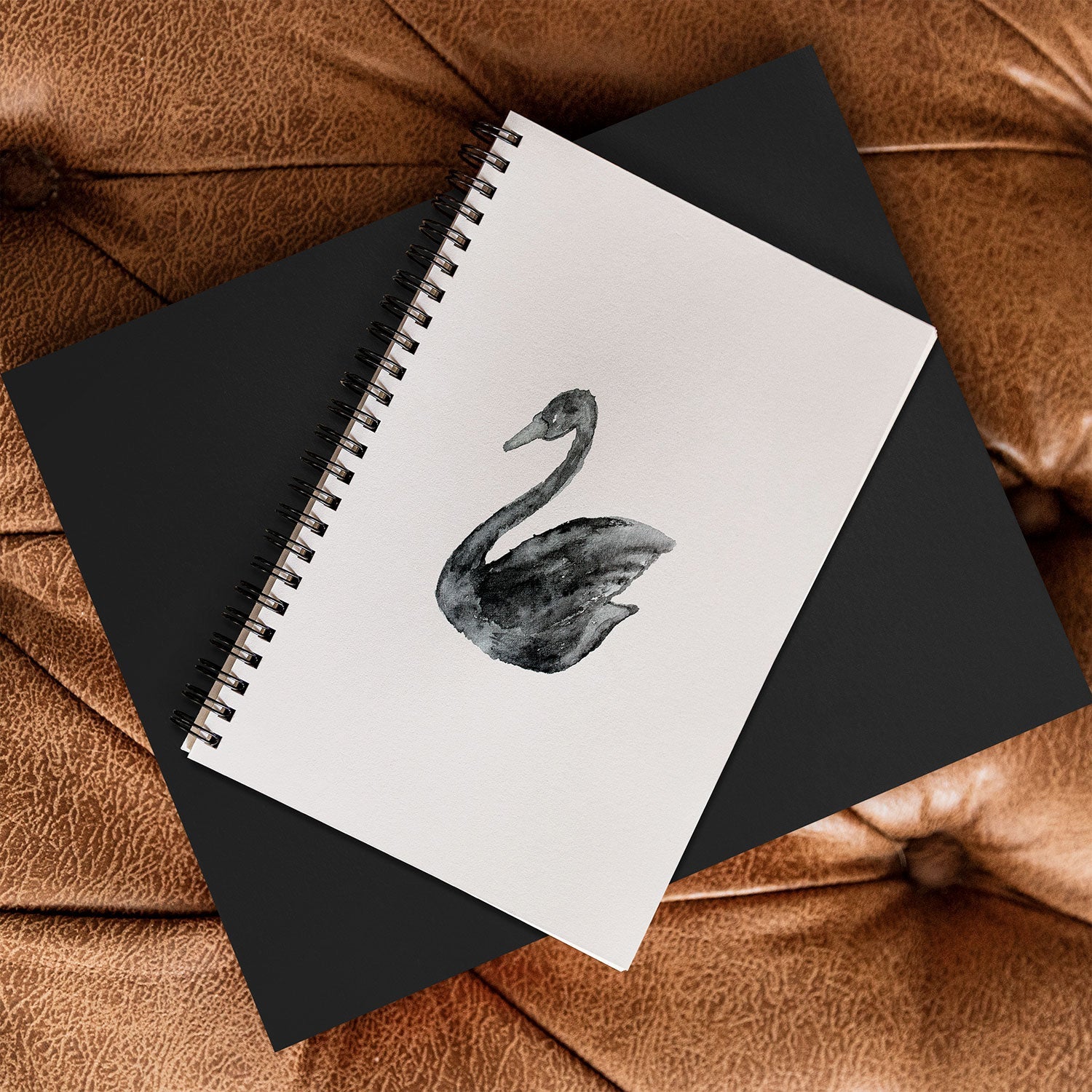 Pink Water Elegant black white swan Spiral Notebook