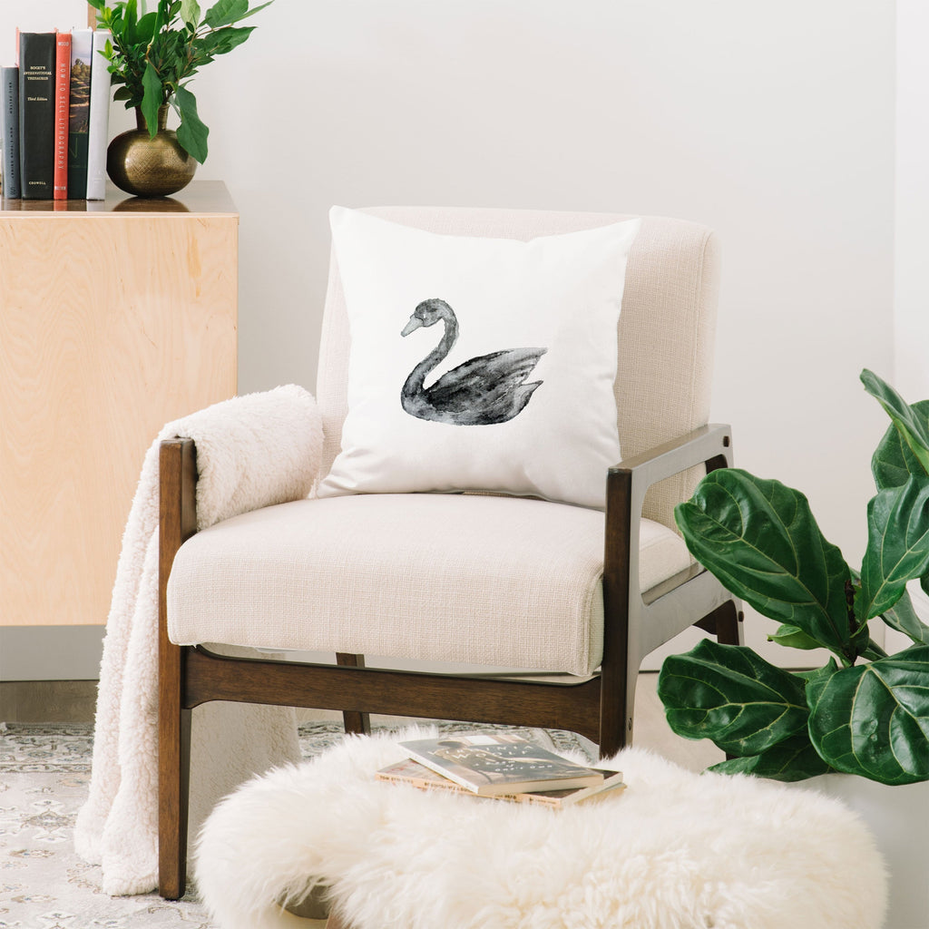 Pink Water Elegant black white swan Throw Pillow