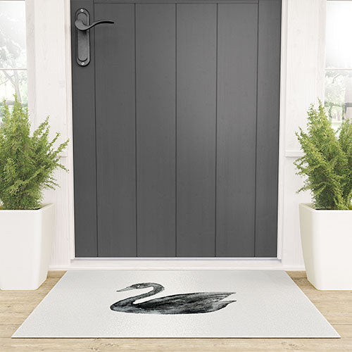 Pink Water Elegant black white swan Welcome Mat