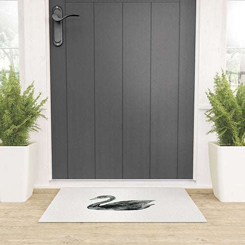 Pink Water Elegant black white swan Welcome Mat
