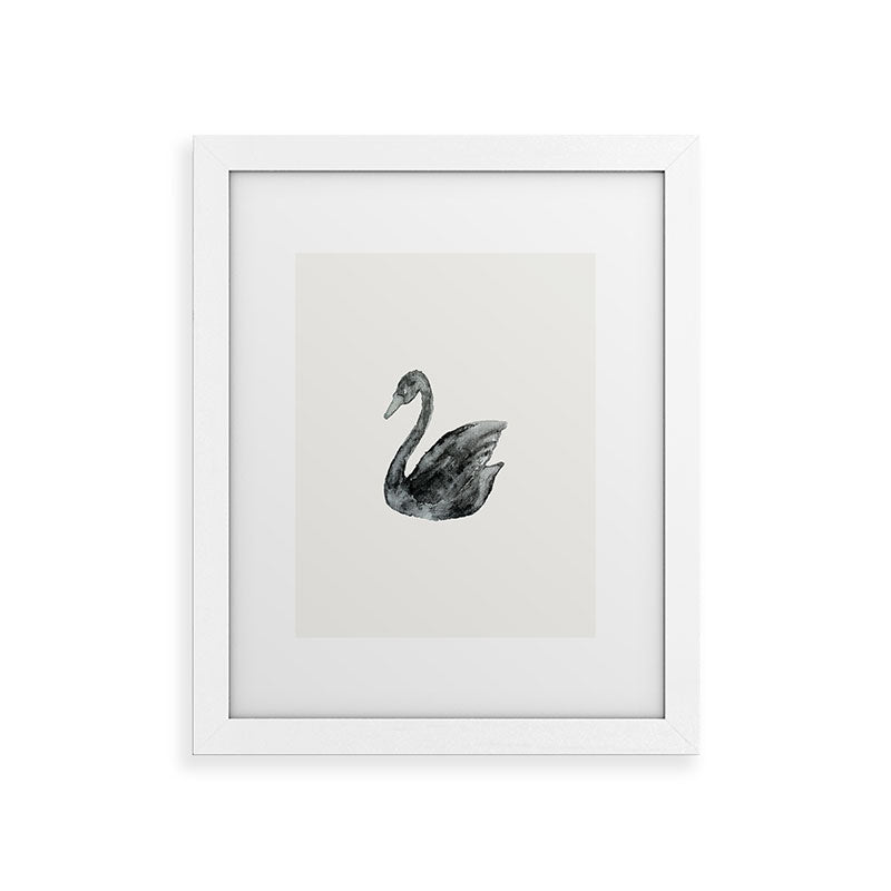 Pink Water Elegant black white swan Framed Art Print