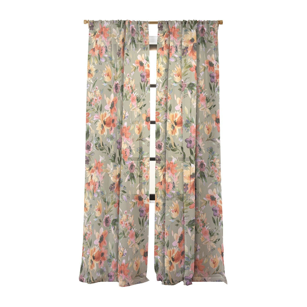 Ninola Design Botanic Retreat Painterly Tropical Flowers Sage Green Sheer Non Repeat
