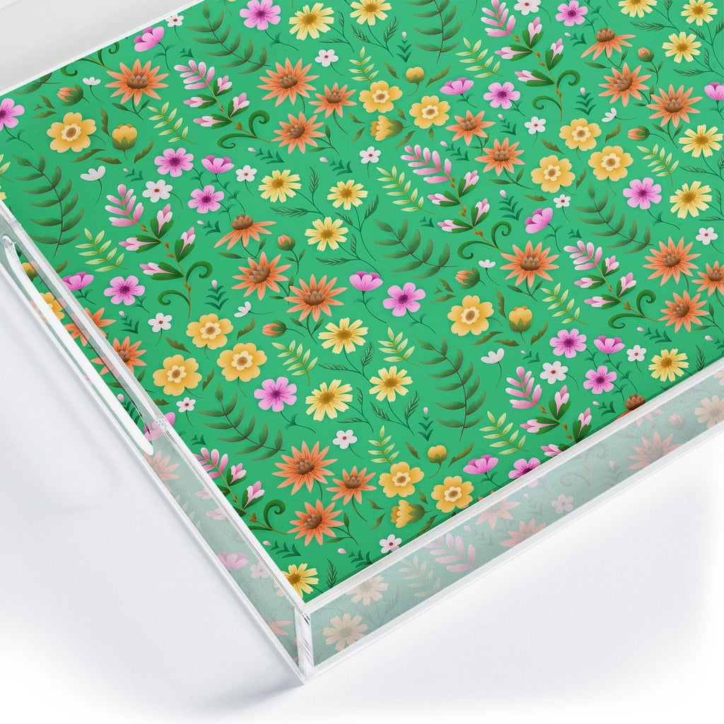 Pimlada Phuapradit Ditsy Spring Floral Green Acrylic Tray