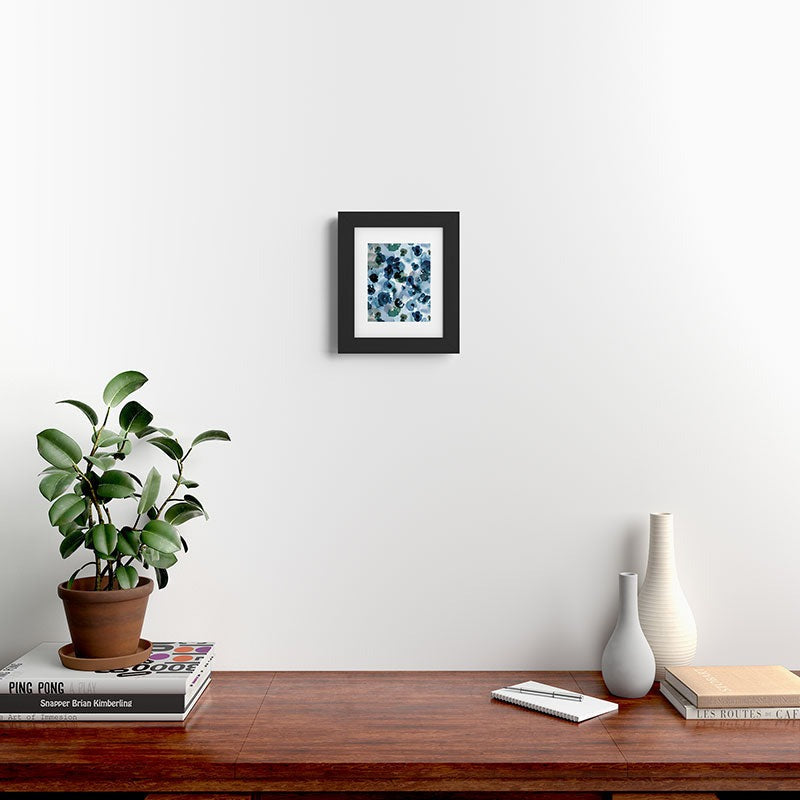 Ninola Design Botanic Retreat Ombre Abstract Watercolor Flowers Blue Navy Framed Art Print