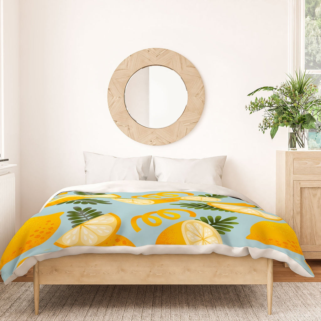 Jessica Molina Lemon Pattern on Sky Blue Duvet Cover
