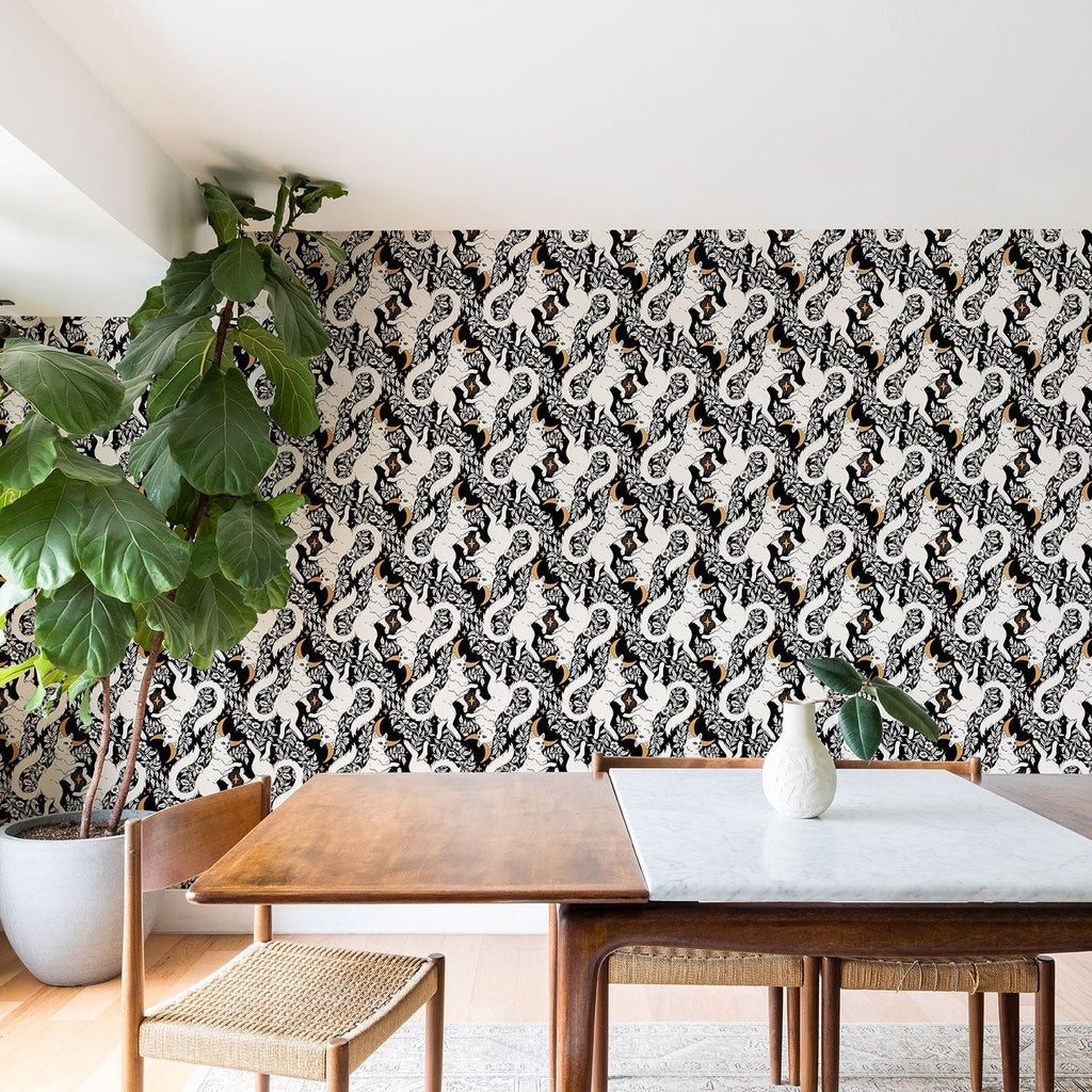 Avenie Celestial Cats Gold Wallpaper