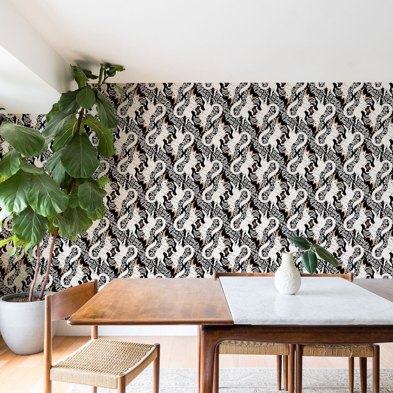 Avenie Celestial Cats Gold Wallpaper